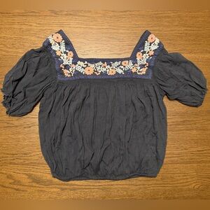 American Eagle Outfitters Dusty Blue Embroidered Blouse